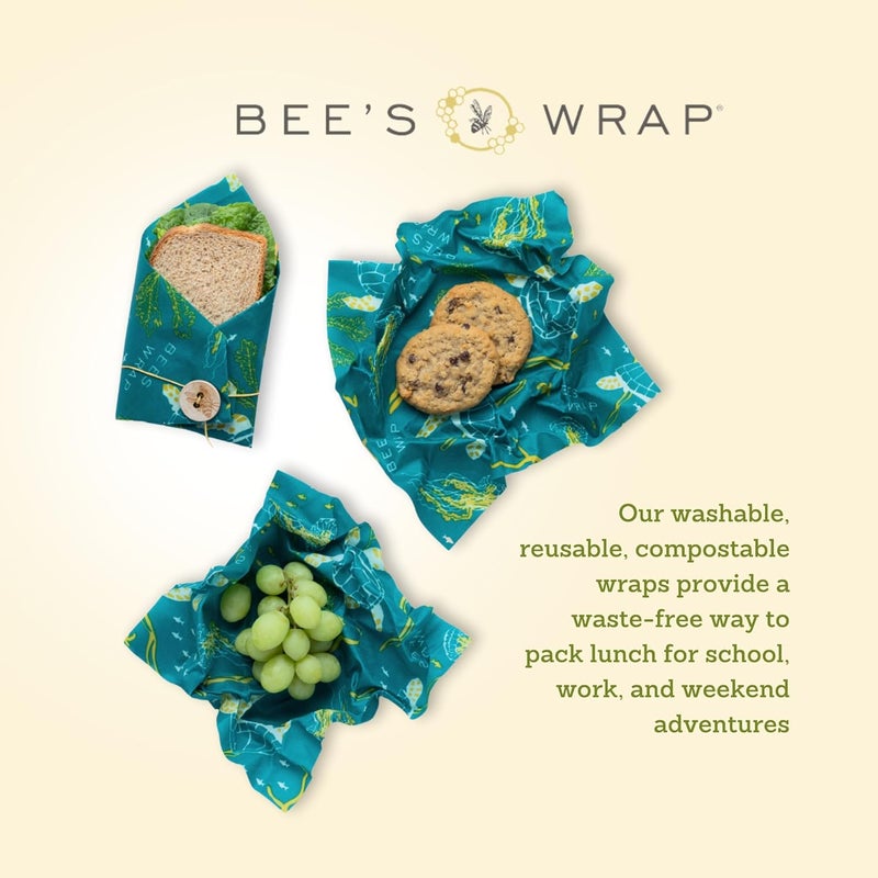 Bee's Wrap Beeswax Wraps for Food - Ocean 3 Pack (2M 1 Sandwich) Made in USA Reusable & Organic Food Wraps, Sandwich Wrap - Eco-Friendly Alternative to Aluminum Foil & Plastic Wrap - Image 3
